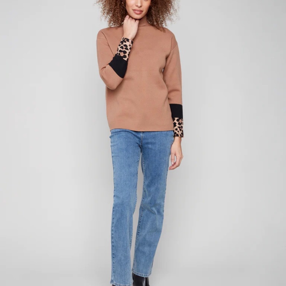 Sweater With Leopard Sleeve Detail